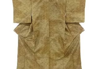 リサイクル　縞に芝草模様織り出し十日町紬着物